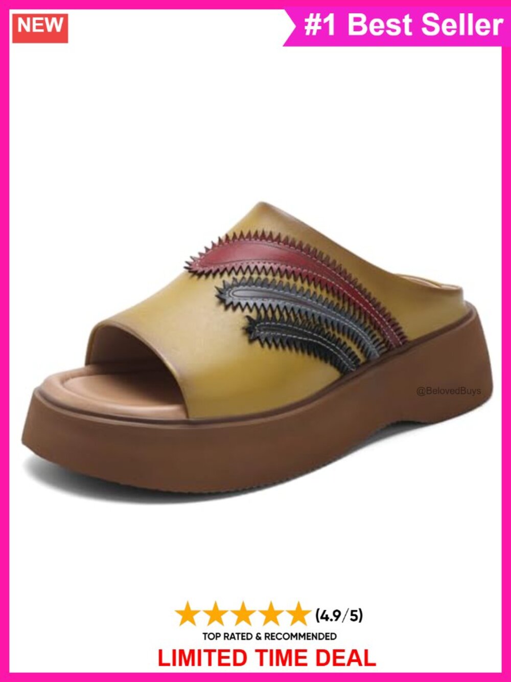 Platform Mule Open Toe Slip-On Cowhide Leather Clog Shoes
